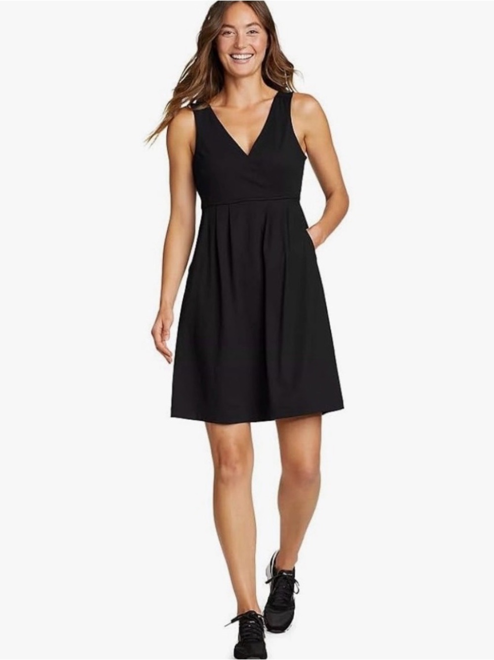 Eddie Bauer Travex Aster Crossover Black Sleeveless V-Neck A-Line Midi Dress XS